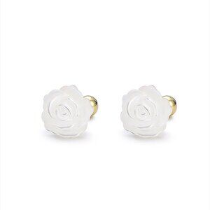 Sterling Silver Tiny Hand-Carved Natural Shell Peony Flower Screw-Back Earrings